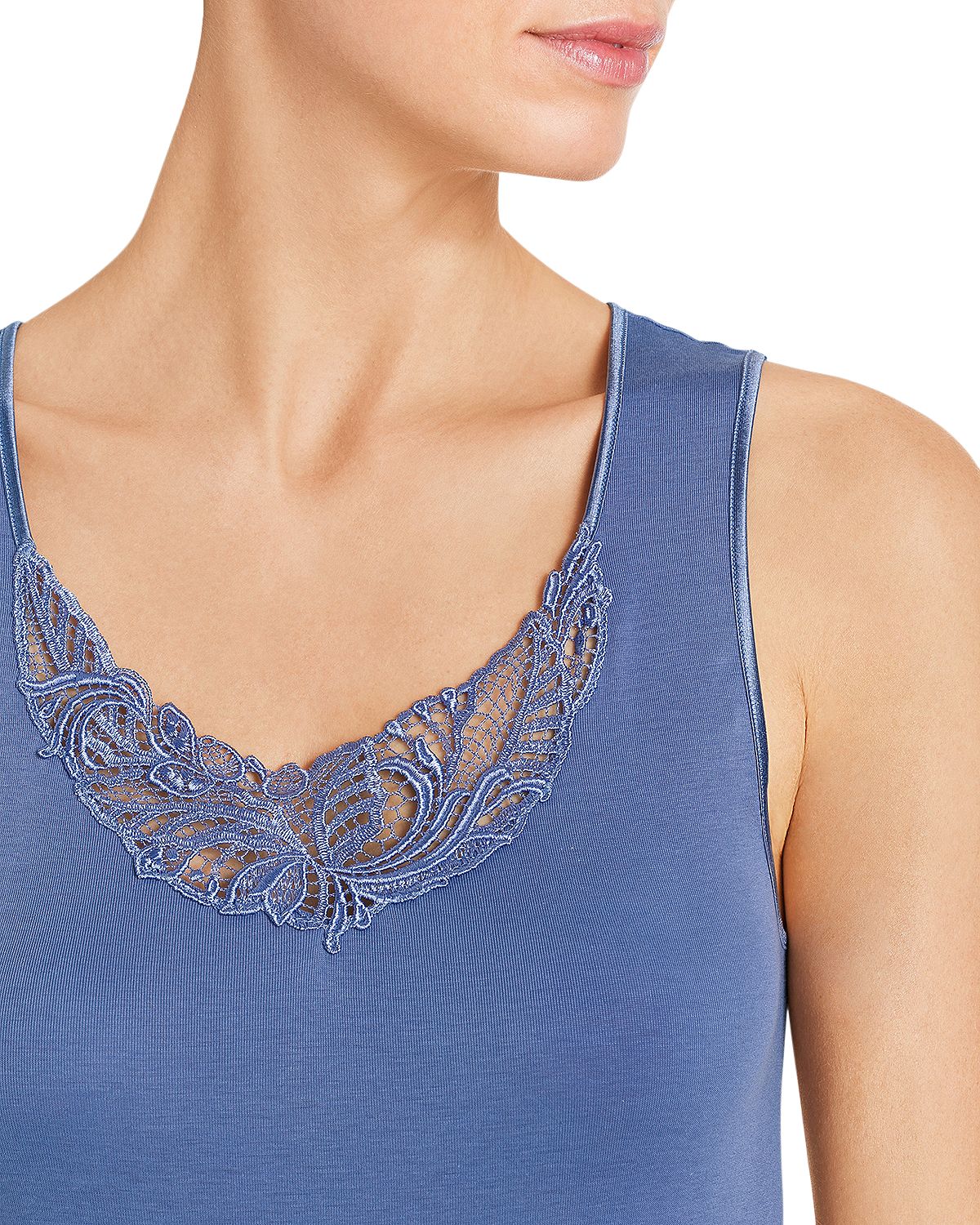 Hanro Madlen Lace-trim Cotton Tank Top Clematis Blue