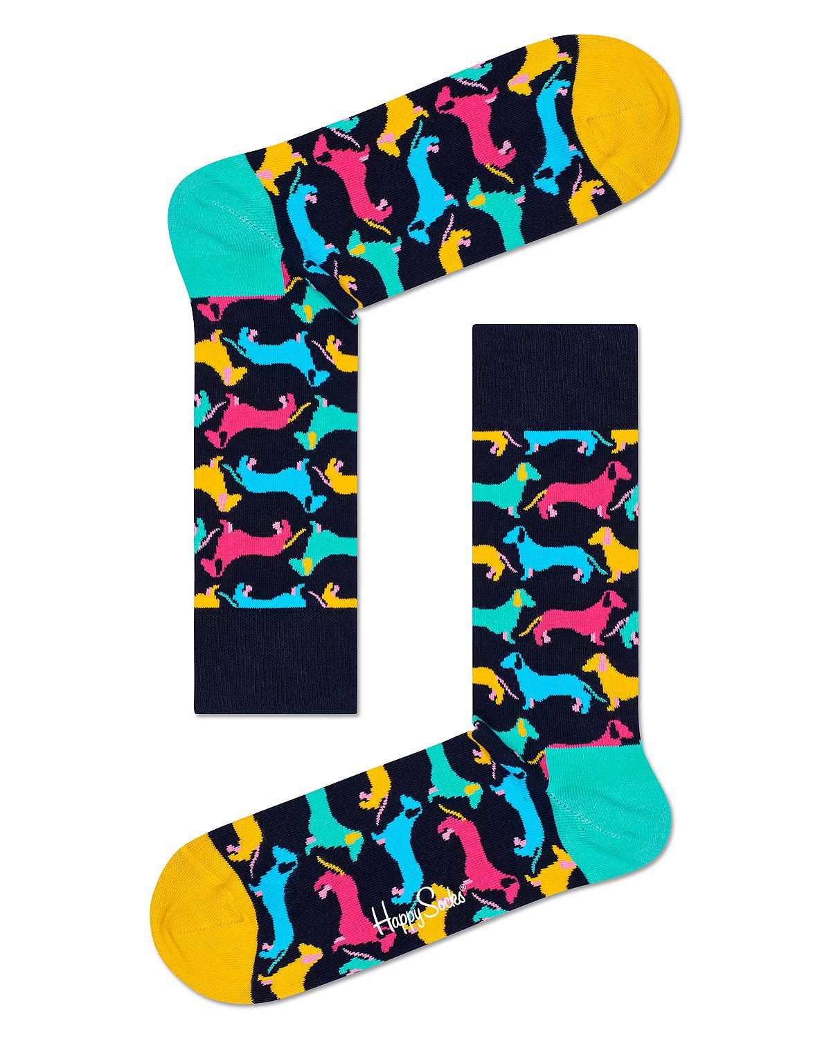 Happy Socks Color-blocked Dog Crew Sock Blue Multi