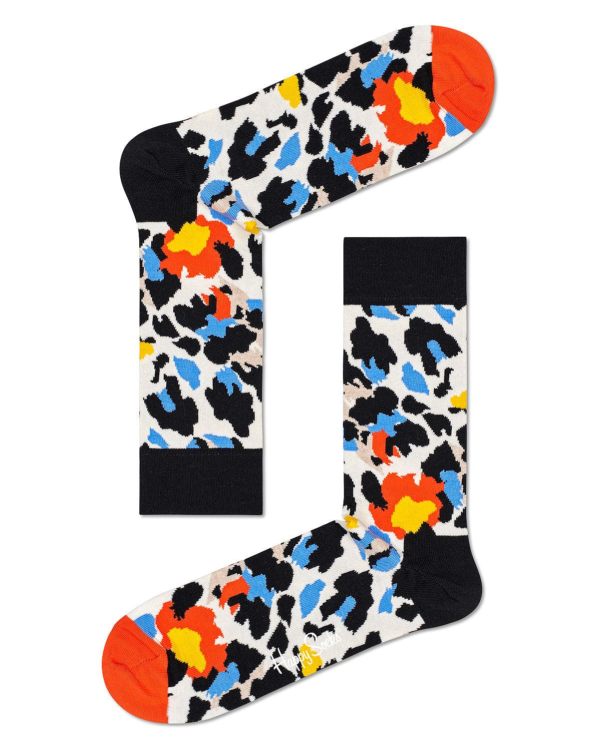 Happy Socks Color-blocked Leopard Crew Socks White/Black