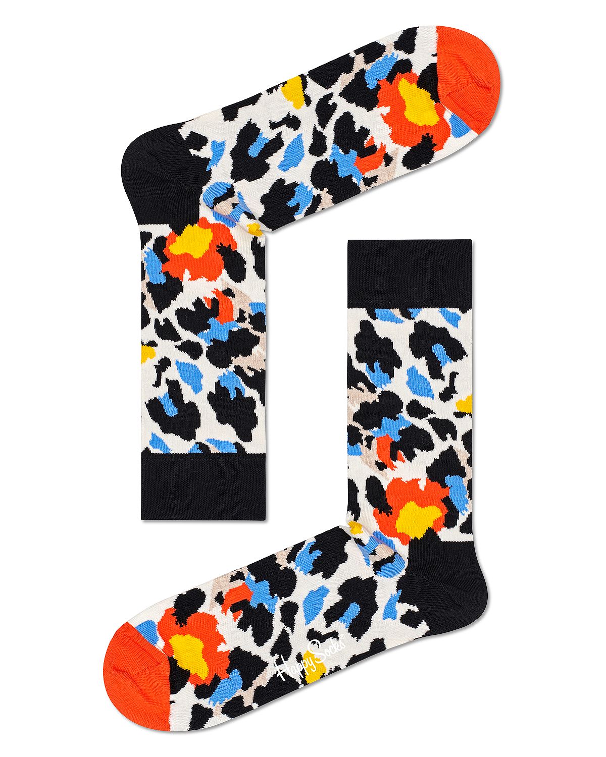 Happy Socks Color-blocked Leopard Crew Socks White/Black