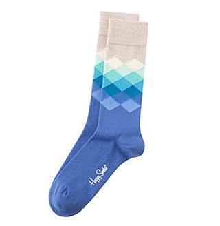 Happy Socks Faded Diamond-Pattern Socks Blue