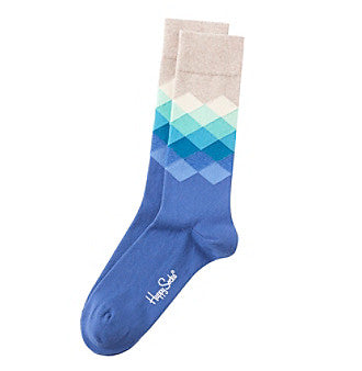 Happy Socks Faded Diamond-Pattern Socks Blue
