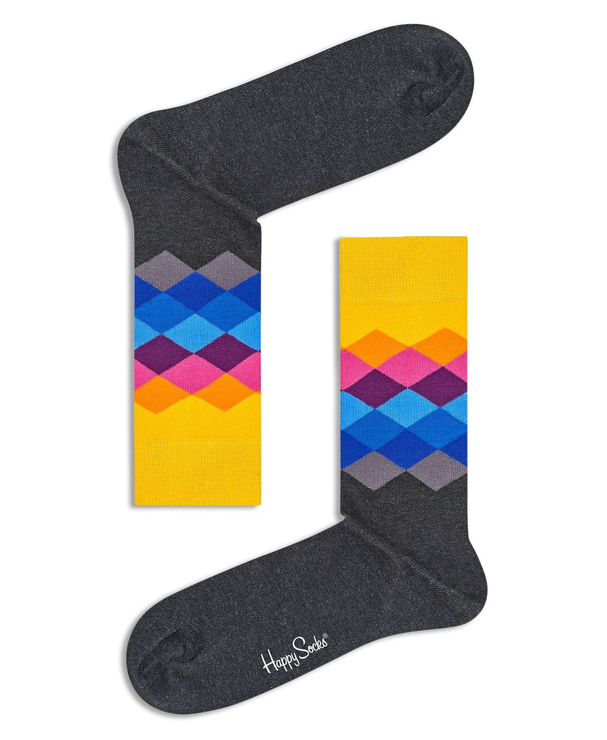 Happy Socks Faded Diamond Print Socks / Dark Gray