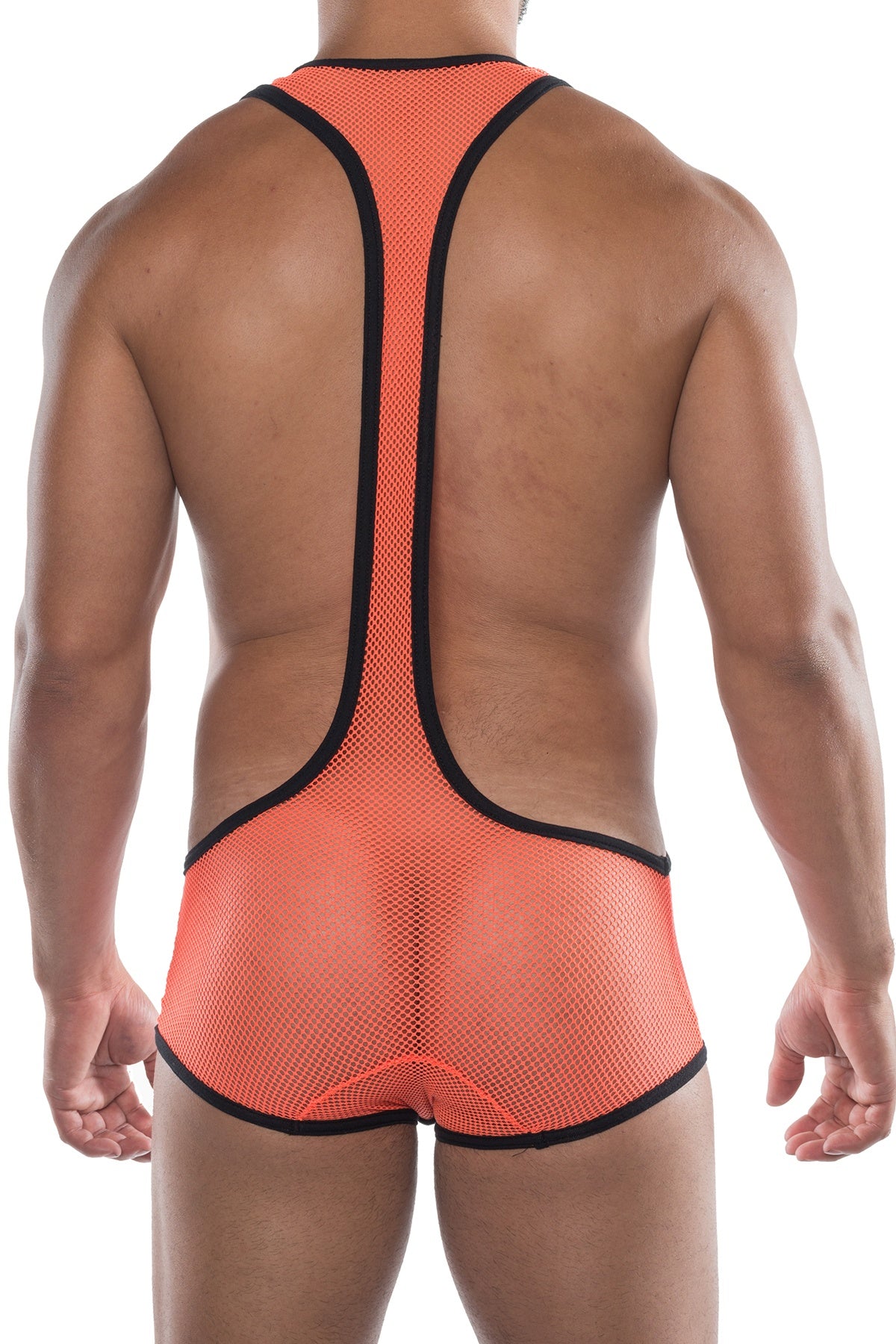 Hard Core Orange/Black XXX Mesh Plunge Singlet