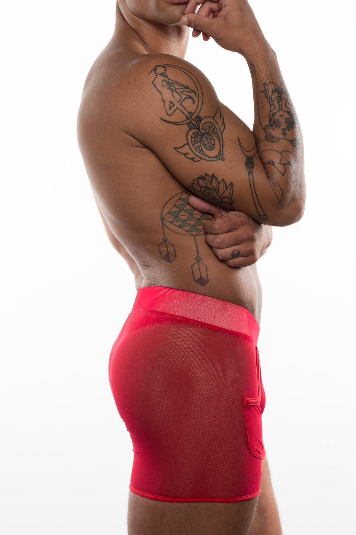 Hard Core Red XOXO Mesh Shorts With Pockets