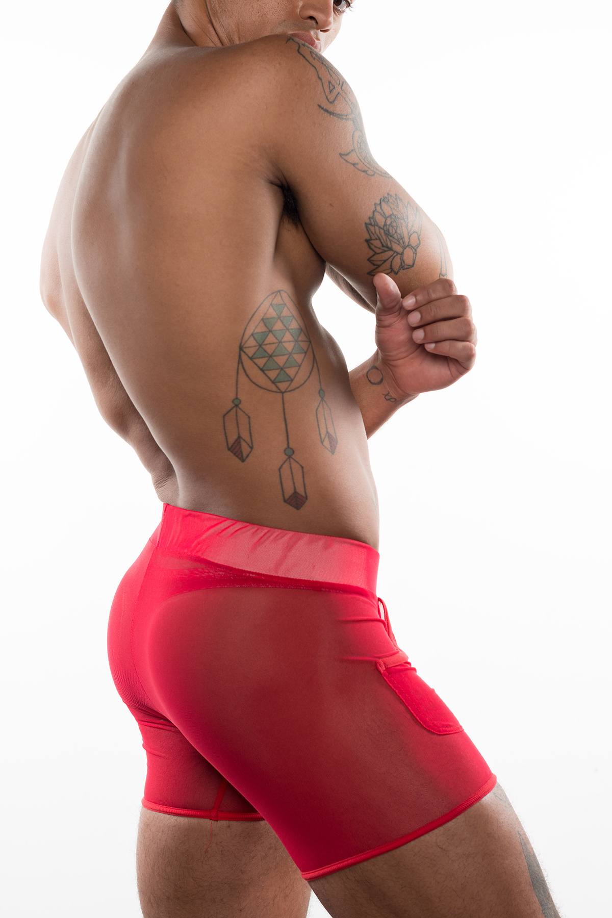 Hard Core Red XOXO Mesh Shorts With Pockets