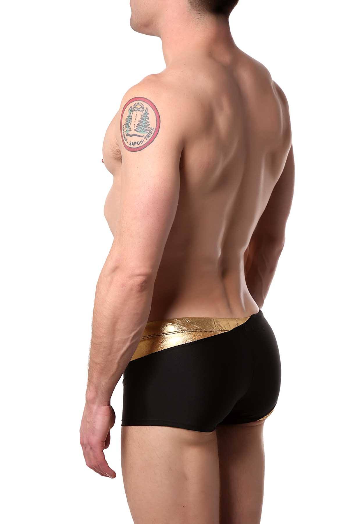 HardCore by GoSoftwear Black/Gold Santorini Square-Cut Swim Trunk