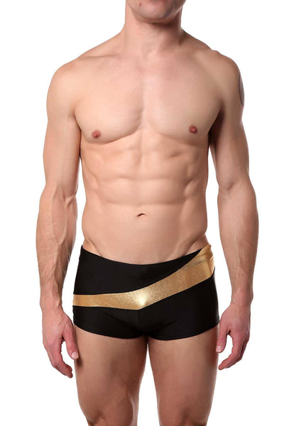 HardCore by GoSoftwear Black/Gold Santorini Square-Cut Swim Trunk