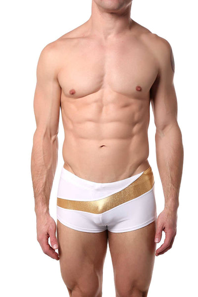 HardCore by GoSoftwear White/Gold Santorini Square-Cut Swim Trunk