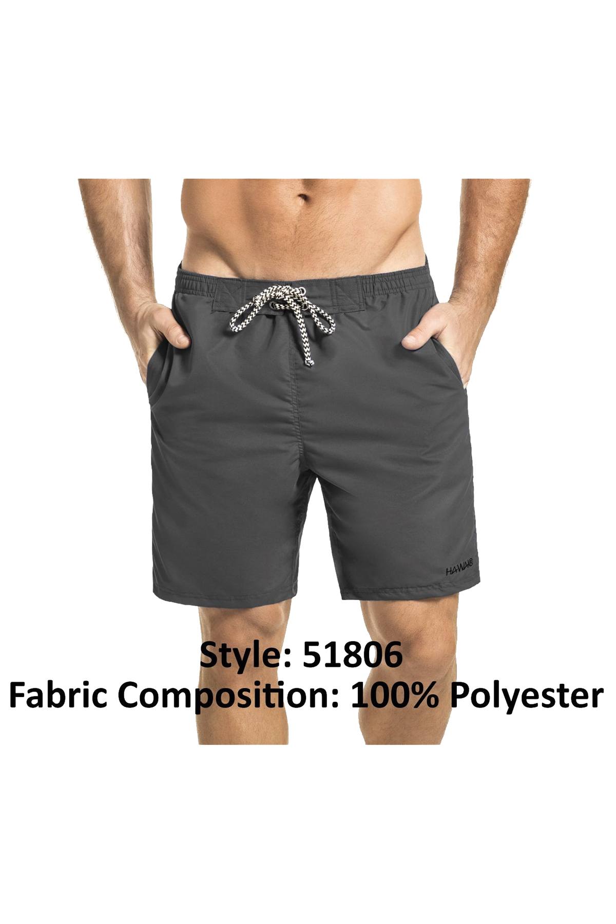 Hawai Grey Solid Drawcord Swim Short
