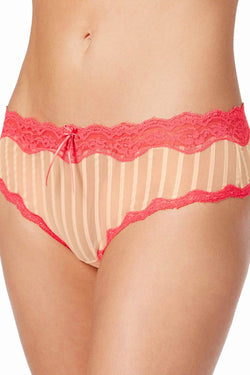 Heidi By Heidi Klum Toasted-Almond/Neon-Flamingo Mesh And Lace Striped Hipster thumbnail 1