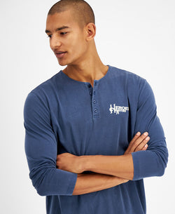 Heroes Motors Classic Seven Graphic Long-sleeve Henley Shirt Blue thumbnail 3