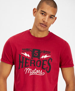 Heroes Motors Handlebar Logo T-shirt Red thumbnail 3