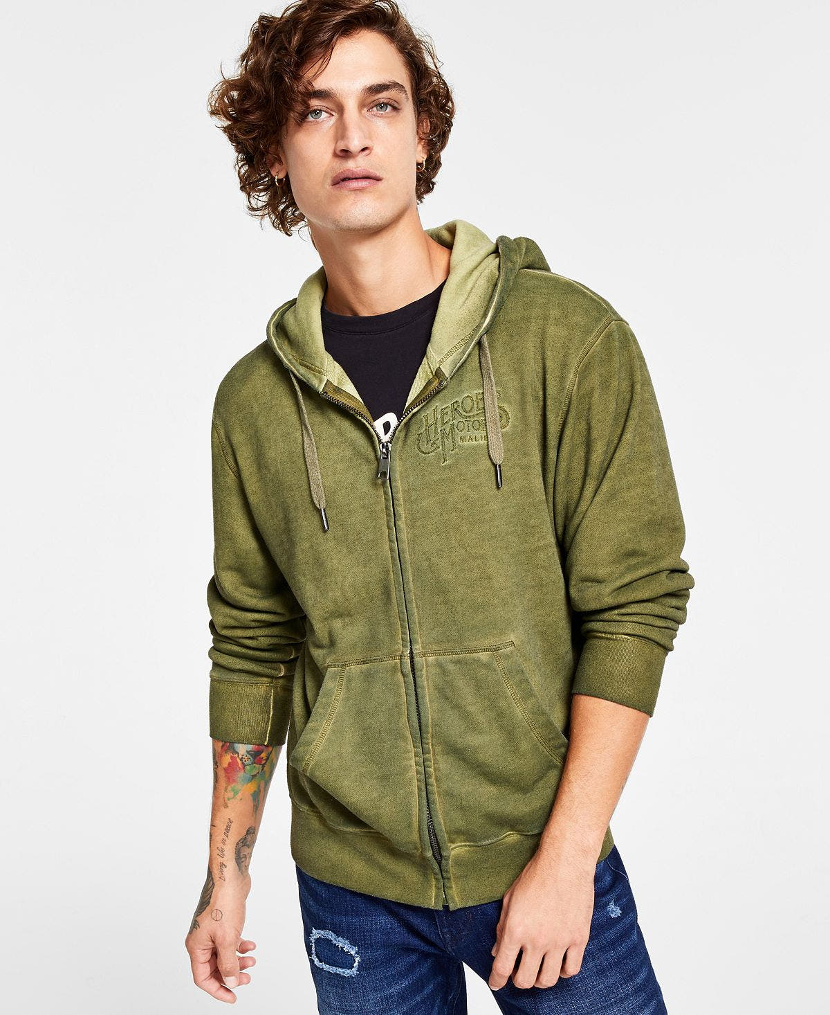 Heroes Motors Vintage Zip Hoodie Army