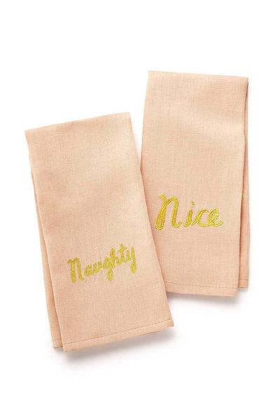 Holiday Dish Towels Embroidery "Naughty Or Nice" Set Of Two