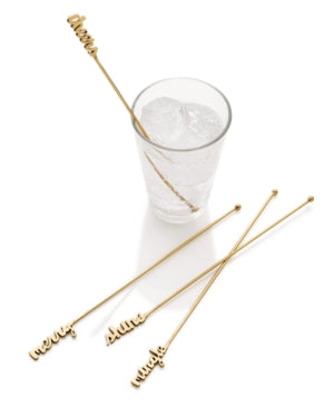 Holiday Lane Set of 4 Steel Gold-Tone Cocktail Stirrers
