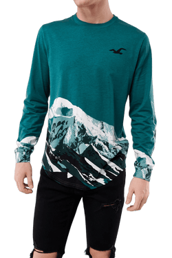 Hollister Curved Hem T-Shirt Dark Teal thumbnail 3