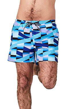 Homoco X Ed Granger Geometric Print Swim Trunks in After Dark thumbnail 3