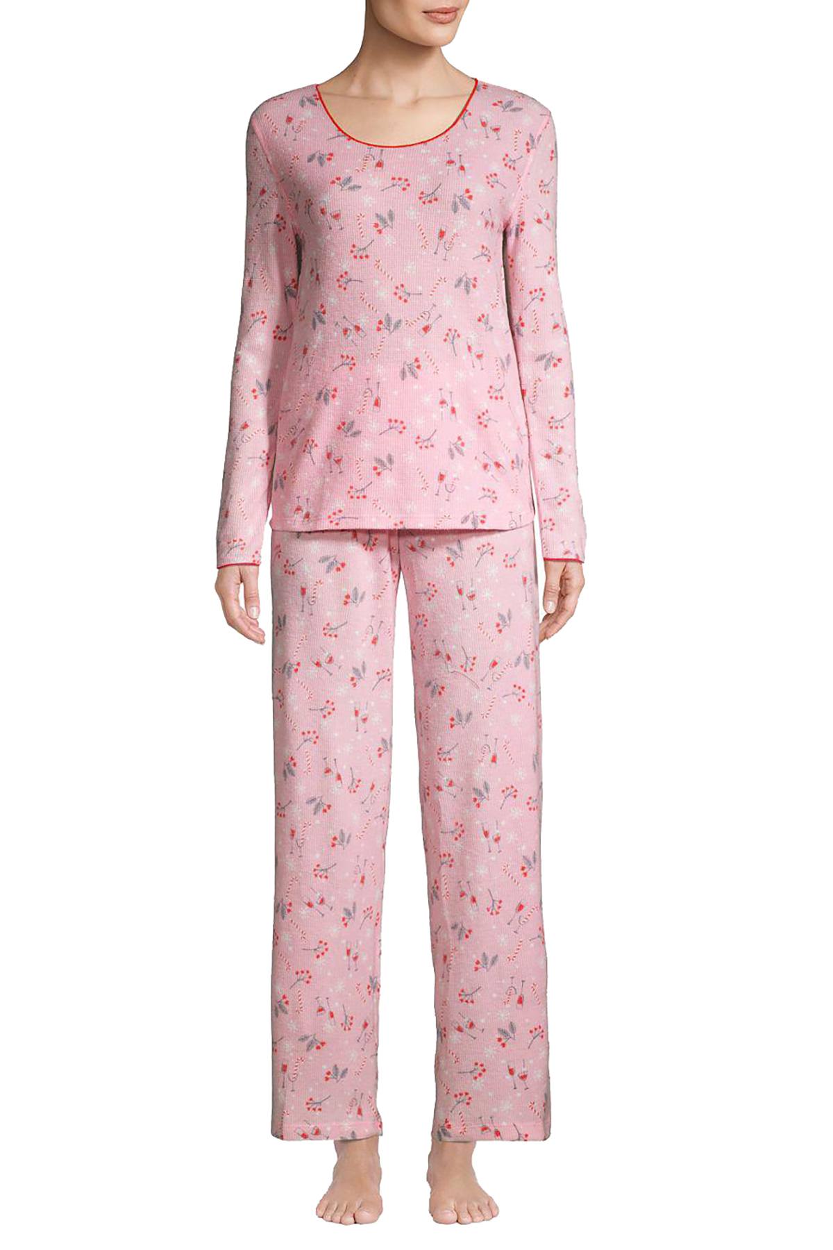 Hue Cameo-Pink Cozy-Cocktail Waffle-Knit Pajama Set