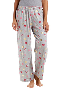 Hue Light Heather-Grey Novelty Kiss Lips Print Pajama Pant thumbnail 2
