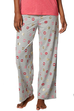 Hue Light Heather-Grey Novelty Kiss Lips Print Pajama Pant thumbnail 1