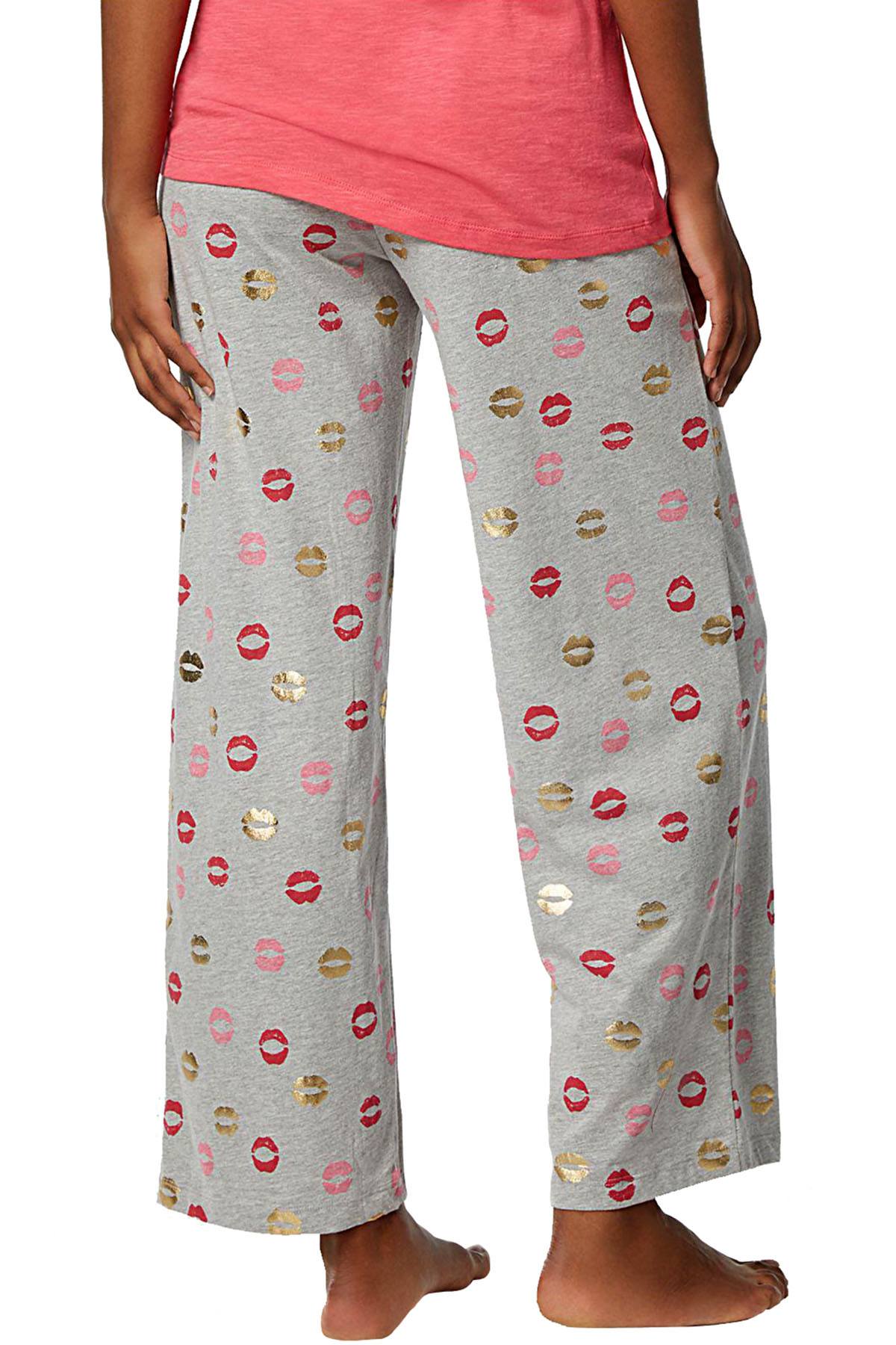 Hue Light Heather-Grey Novelty Kiss Lips Print Pajama Pant