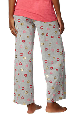 Hue Light Heather-Grey Novelty Kiss Lips Print Pajama Pant thumbnail 3