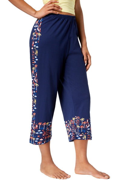 Hue Medieval-Blue Printed Capri Pajama Pant
