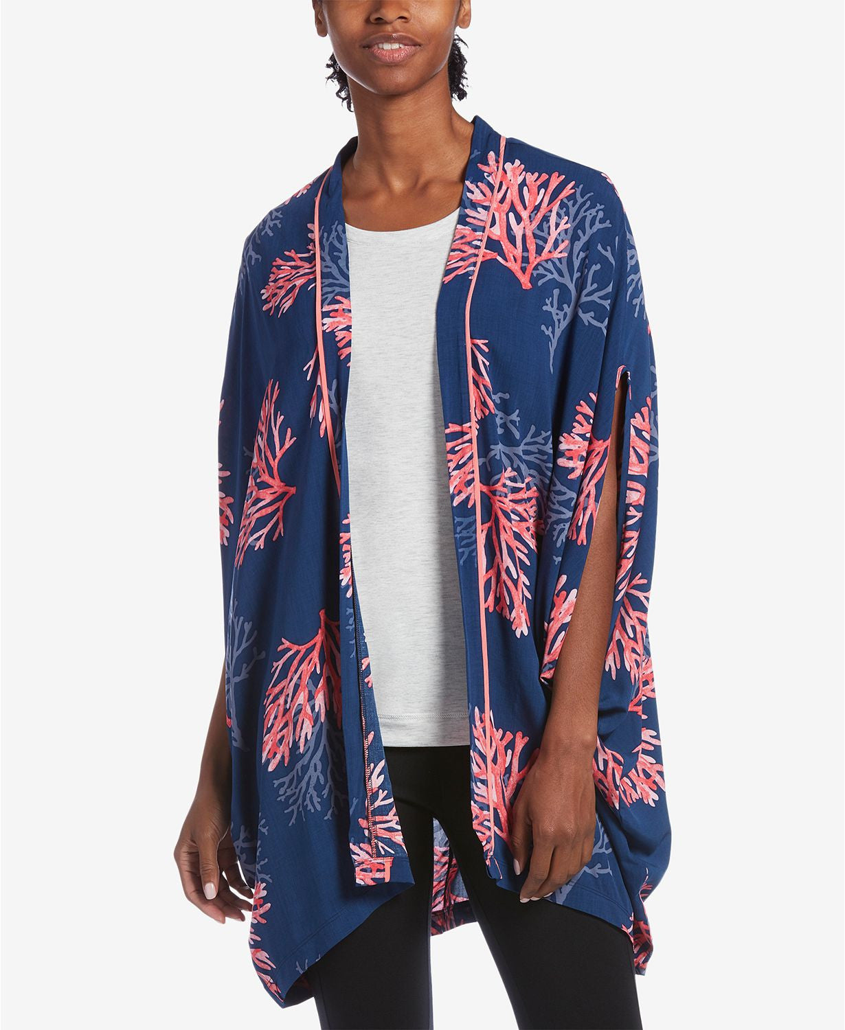 Hue Printed Kimono Wrap in Flower Pop Medieval Blue