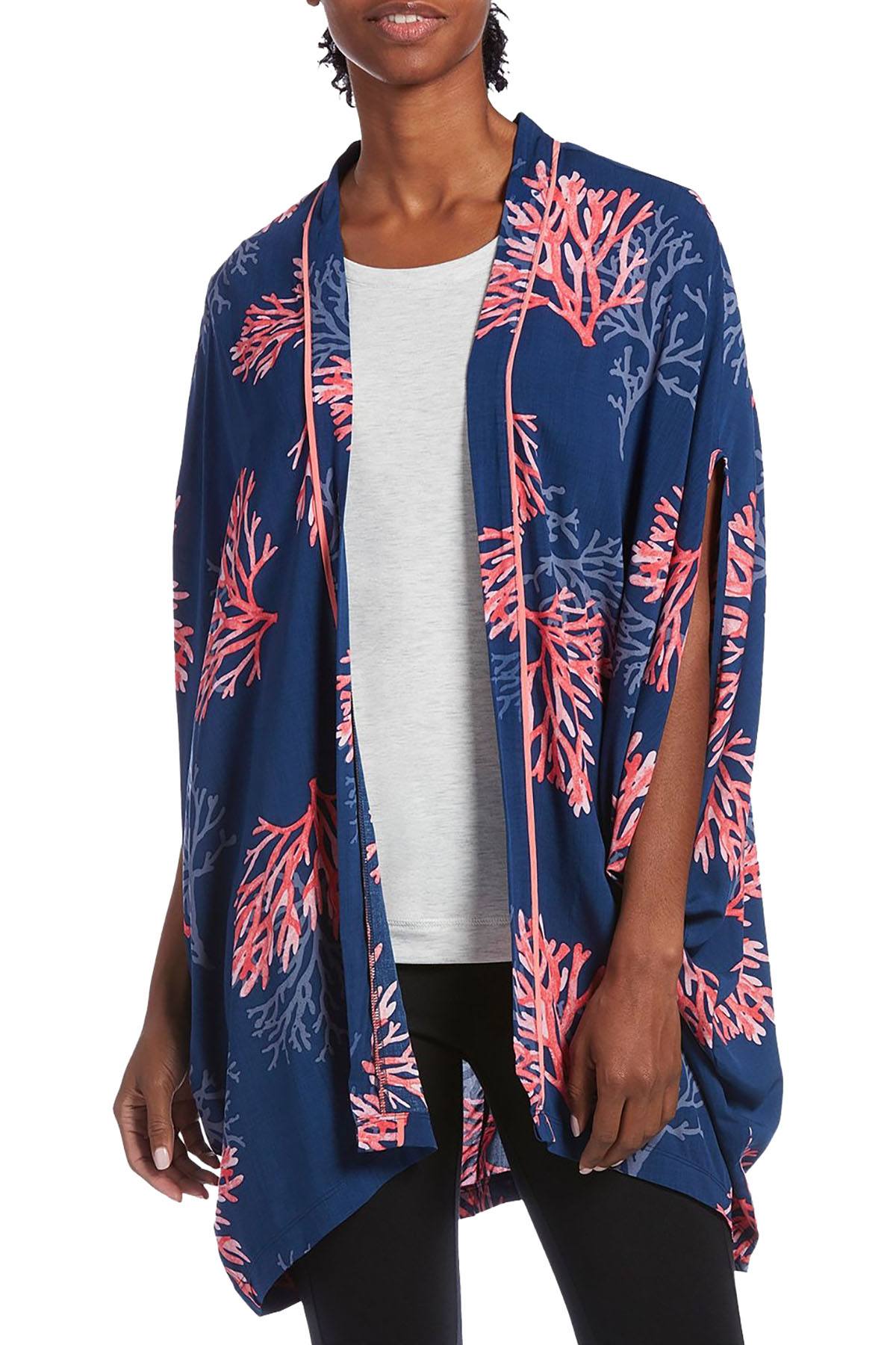 Hue Printed Kimono Wrap in Flower Pop Medieval Blue
