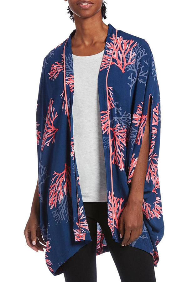 Hue Printed Kimono Wrap in Flower Pop Medieval Blue