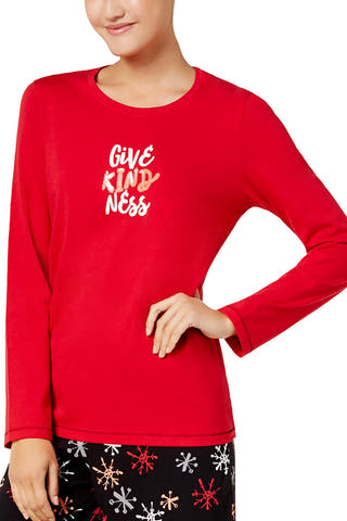 Hue Red/Black Graphic T-Shirt & Fuzzy Slipper Socks 2-Pc Set