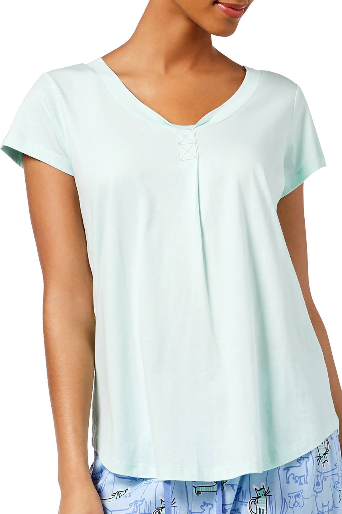 Hue Solid Brook-Green Pleated Modal Pajama Top