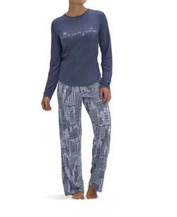 Hue Wo Snowfall In City Cozy Pajama Set Vintage Indigo thumbnail 1