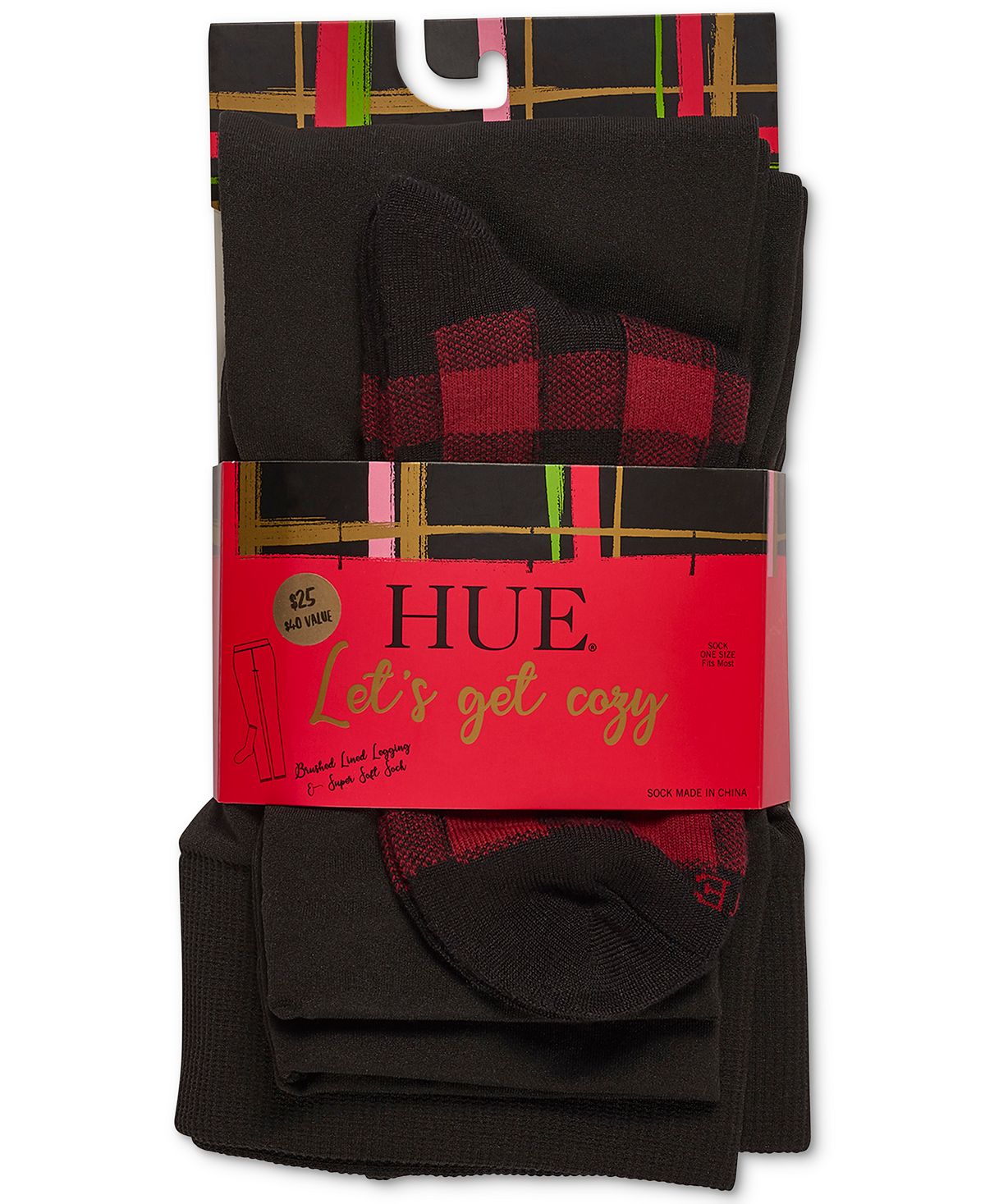 Hue let's Get Cozy Leggings & Socks 2pc Gift Set Red