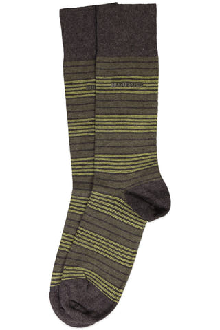 Hugo Boss Green & Charcoal Stripe Combed Cotton Sock