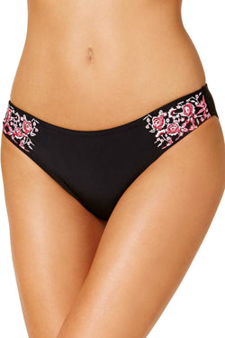 Hula Honey Black Flourishing Bloom Embroidered Hipster Bikini Bottom thumbnail 1