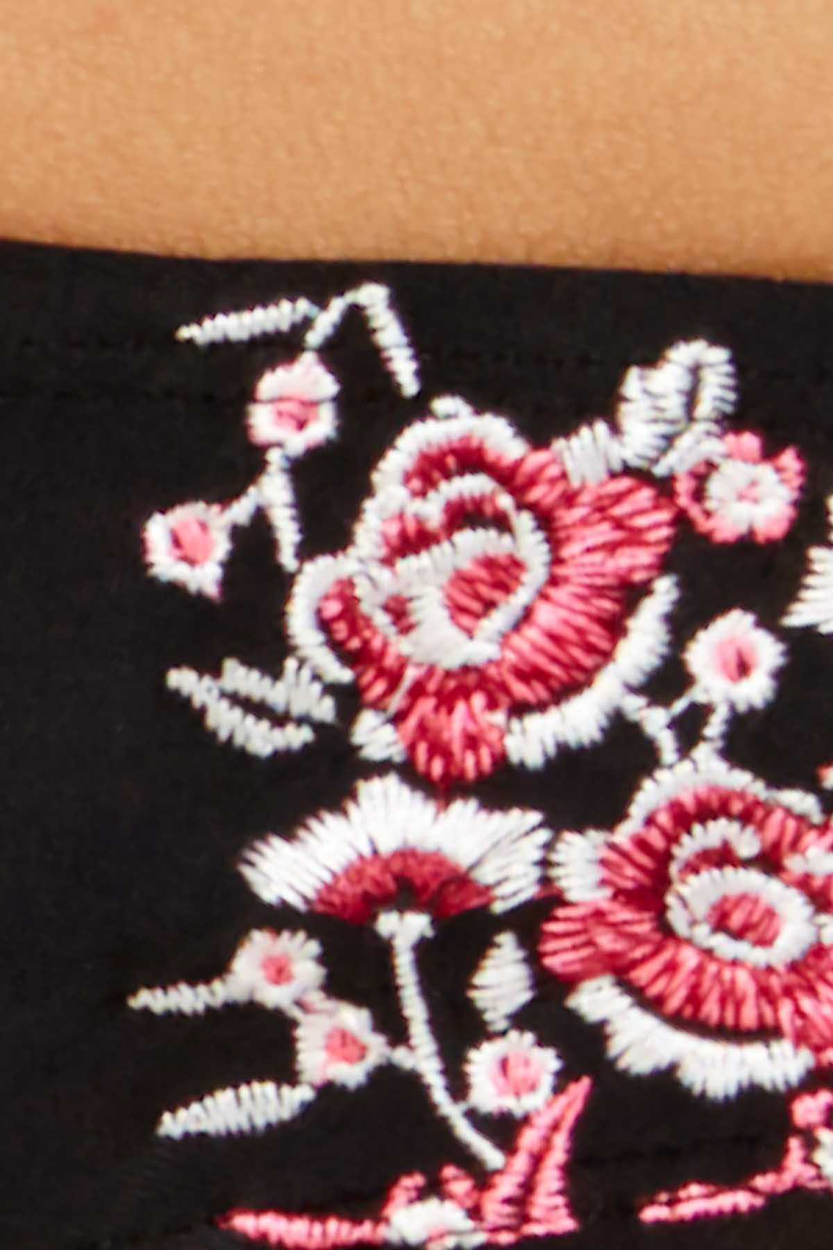 Hula Honey Black Flourishing Bloom Embroidered Hipster Bikini Bottom