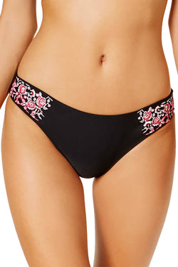 Hula Honey Black Flourishing Bloom Embroidered Hipster Bikini Bottom thumbnail 2