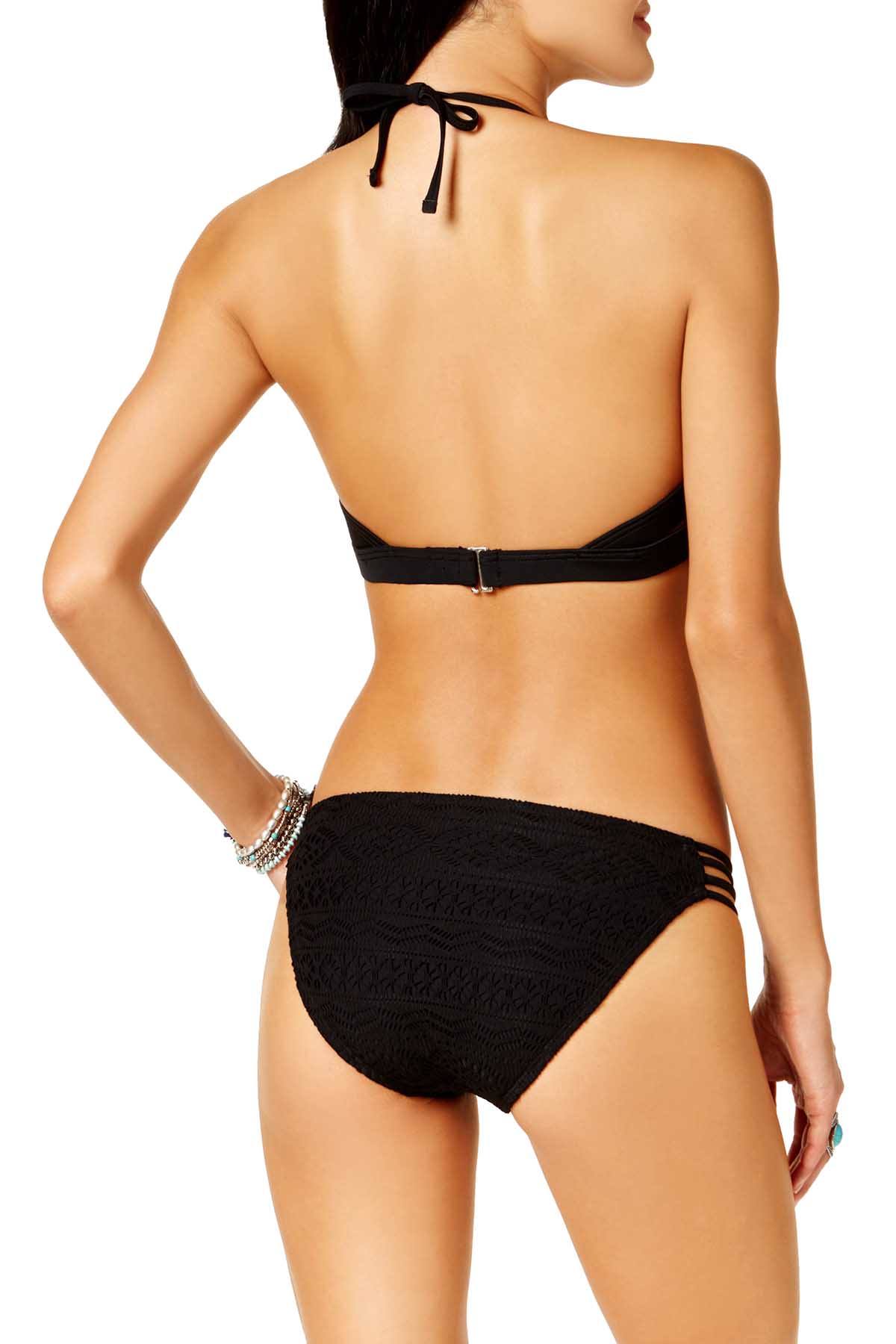 Hula Honey Black Little Wild One Crochet Strappy Hipster Bikini Bottom