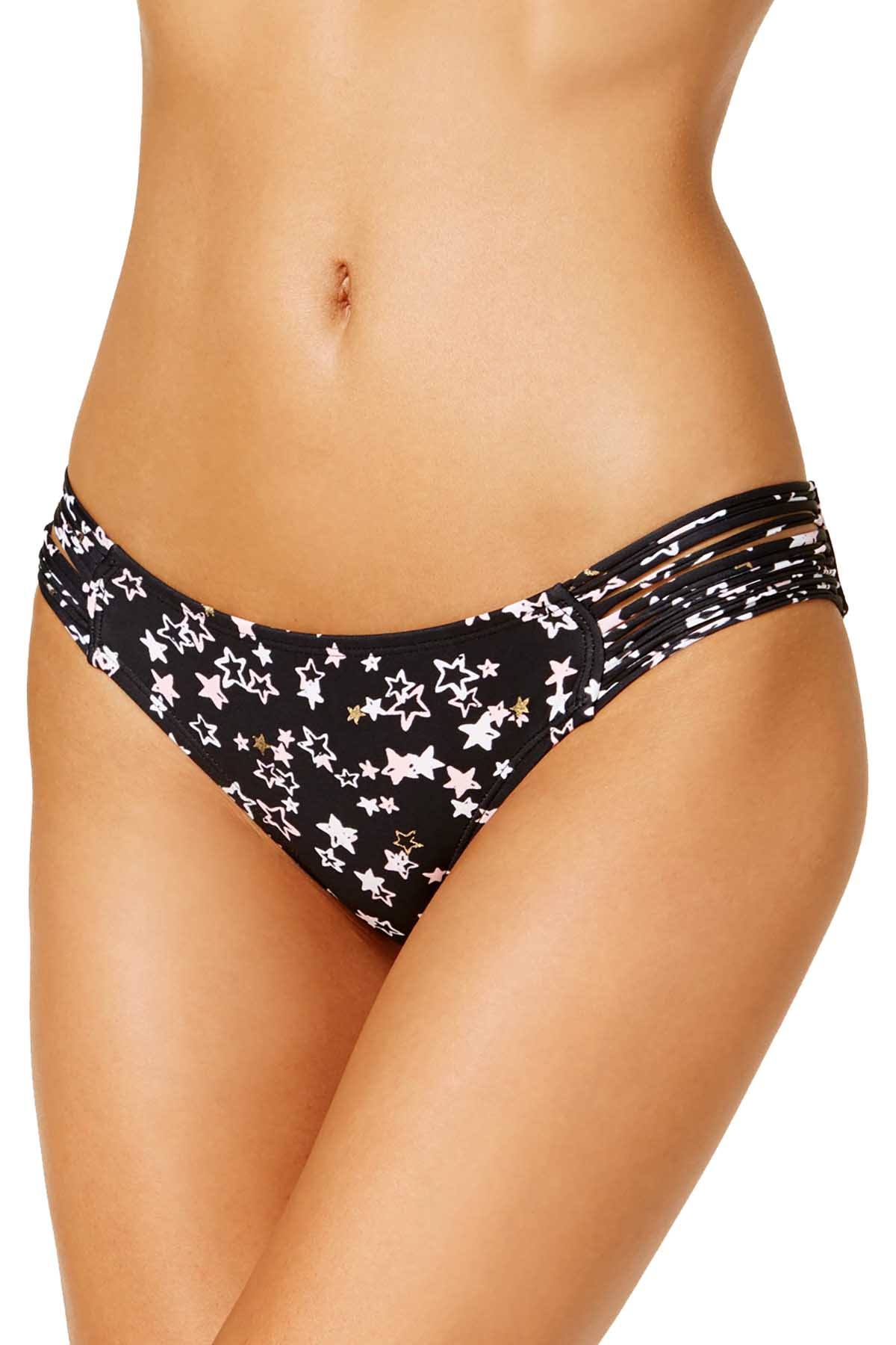 Hula Honey Black Starstruck Printed Strappy Cheeky Bikini Bottom