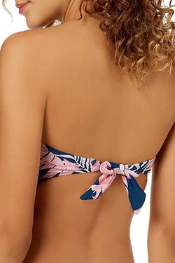 Hula Honey Blue/Pink Paradise Leaves Printed Bandeau Bikini Top thumbnail 2