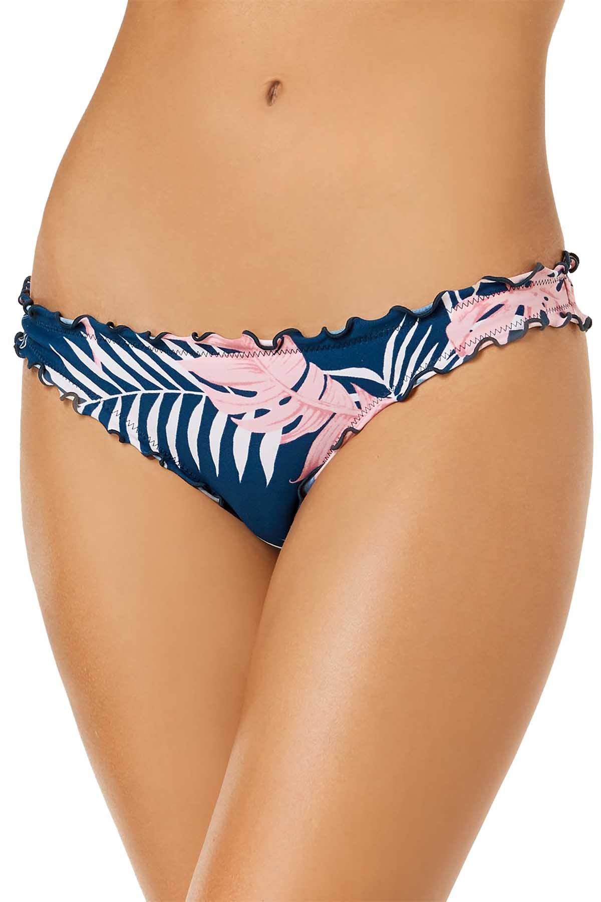 Hula Honey Blue/Pink Paradise Leaves Printed Cheeky Bikini Bottom