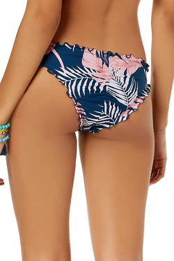 Hula Honey Blue/Pink Paradise Leaves Printed Cheeky Bikini Bottom thumbnail 3