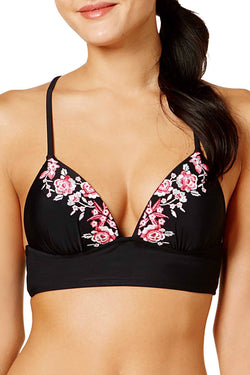 Hula Honey Flourishing Bloom Embroidered Push-Up Midkini Top in Black thumbnail 2