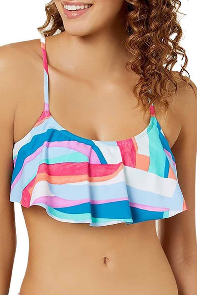 Hula Honey Flying Colors Flounce Cross Back Bralette Bikini Top in Multicolor