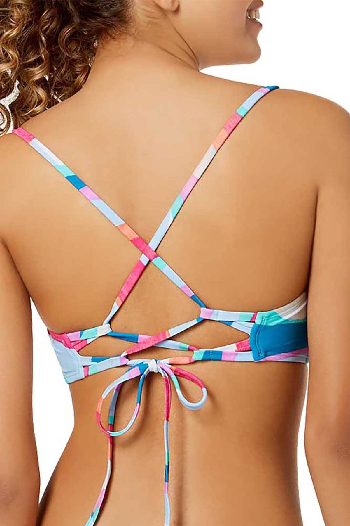 Hula Honey Flying Colors Printed Strappy Back Bikini Top in Multicolor