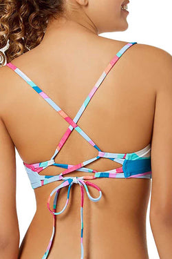 Hula Honey Flying Colors Printed Strappy Back Bikini Top in Multicolor thumbnail 3