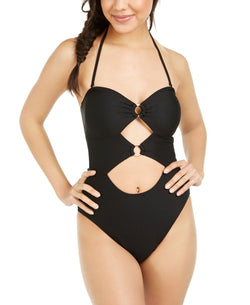 Hula Honey Juniors' Ribbed One-piece Swimsuit Black thumbnail 3