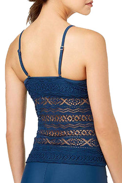Hula Honey Little Wild One Crochet Illusion Tankini Top in Blue thumbnail 2